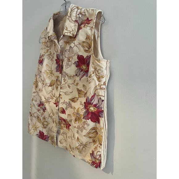Vintage Coldwater Creek Button Down Collared Vest Cream Floral Cotton Small JL - Picture 4 of 6